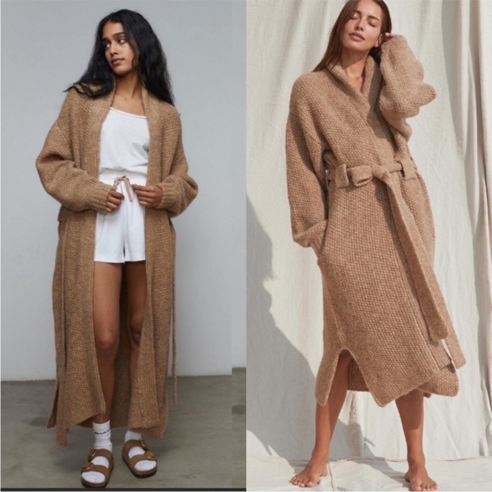 NEW Lunya Chunky Knit Wool Alpaca Blend Belted Robe L/XL Quiet Luxury Minimalist